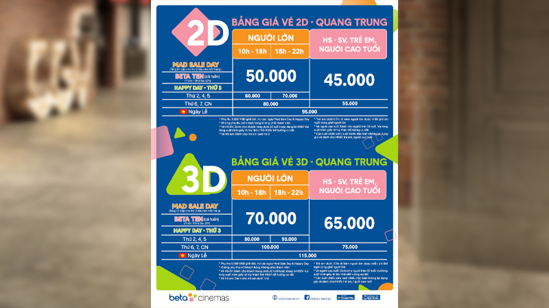 Giá vé hấp dẫn tại Beta Cinemas Quang Trung 