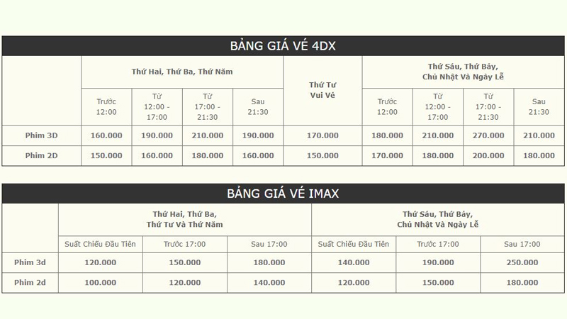 Giá vé tại CGV Hoàng Văn Thụ