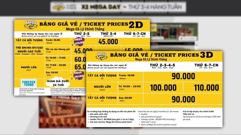 Giá Vé Mega GS Cinemas Lý Chính Thắng