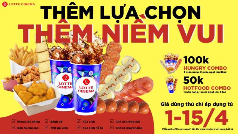 Menu đồ ăn, nước uống tại Lotte Cinema Cantavil