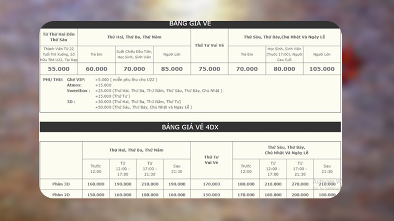 Giá vé tại CGV Hùng Vương Plaza Quận 5